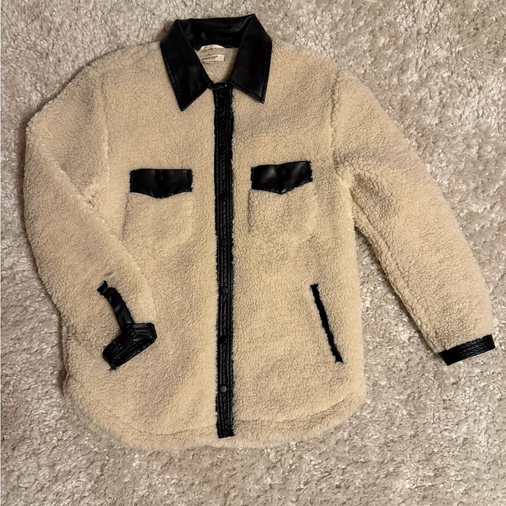 Blank NYC Black Leather Collar Sherpa Jacket